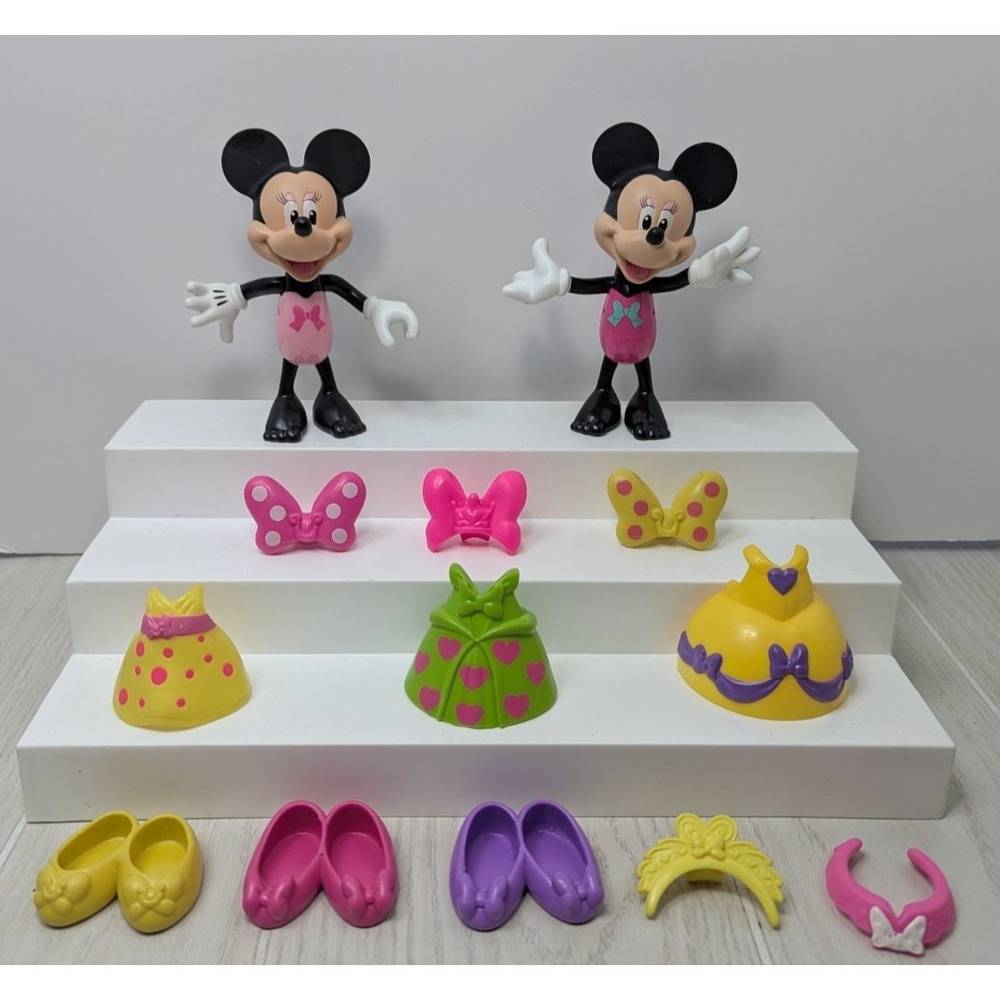 Disney Minnie Mouse Bowtique Dress Up Dolls Snap Clip On clothes shoes set lot